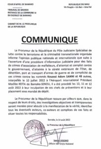 Communiqué -mandat de dépôt des 49 militaires ivoiriens arrêtés au Mali