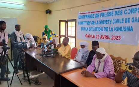 Déclaration des corps constitués de la société civile de Gao a l’issue de la conférence de presse sur le maintien de la Minusma au Mali , de ce samedi 29 avril 2023